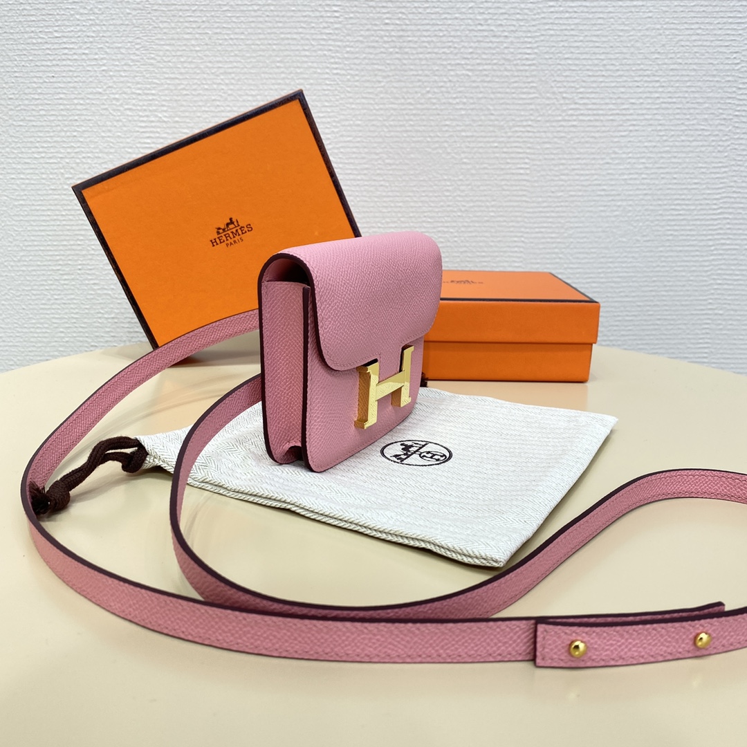 Hermes Constance Slim Wallet Belt Bag In Rose Confetti Epsom Leather